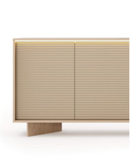 Komoda Semi 4D, czterodrzwiowa, oświetlenie LED, Bolivar natur/ Cappuccino, Laski Meble