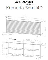 Komoda Semi 4D, czterodrzwiowa, oświetlenie LED, Bolivar natur/ Cappuccino, Laski Meble