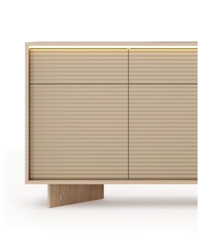 Komoda Semi 3D3S, trzydrzwiowa z szufladami, oświetlenie LED, Bolivar natur/ Cappuccino, Laski Meble