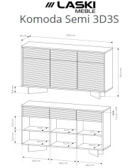 Komoda Semi 3D3S, trzydrzwiowa z szufladami, oświetlenie LED, Bolivar natur/ Cappuccino, Laski Meble