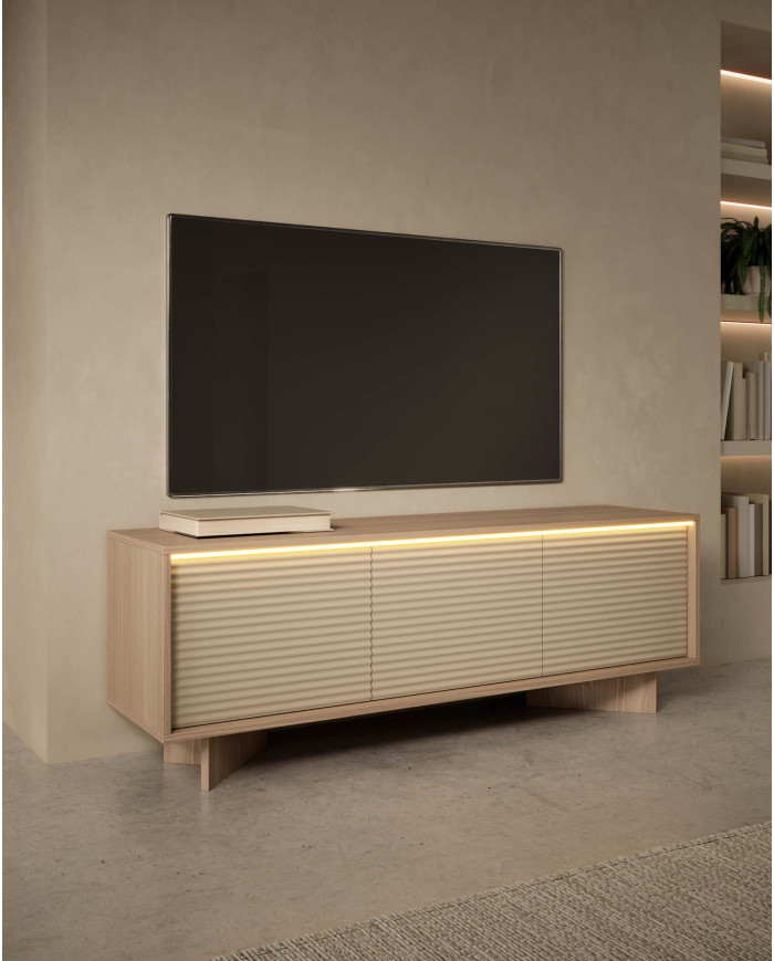 Komoda Semi 2D2S, dwudrzwiowa z szufladami, oświetlenie LED, Bolivar natur/ Cappuccino, Laski Meble