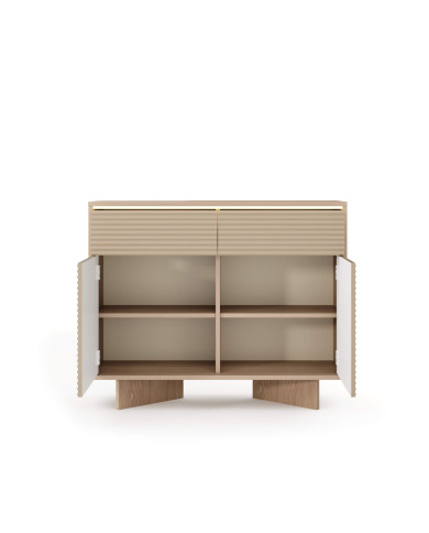 Komoda Semi 2D2S, dwudrzwiowa z szufladami, oświetlenie LED, Bolivar natur/ Cappuccino, Laski Meble