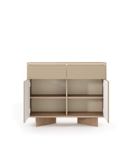 Komoda Semi 2D2S, dwudrzwiowa z szufladami, oświetlenie LED, Bolivar natur/ Cappuccino, Laski Meble