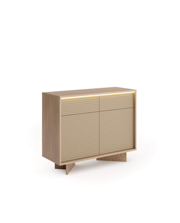 Komoda Semi 2D2S, dwudrzwiowa z szufladami, oświetlenie LED, Bolivar natur/ Cappuccino, Laski Meble