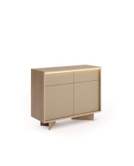 Komoda Semi 2D2S, dwudrzwiowa z szufladami, oświetlenie LED, Bolivar natur/ Cappuccino, Laski Meble