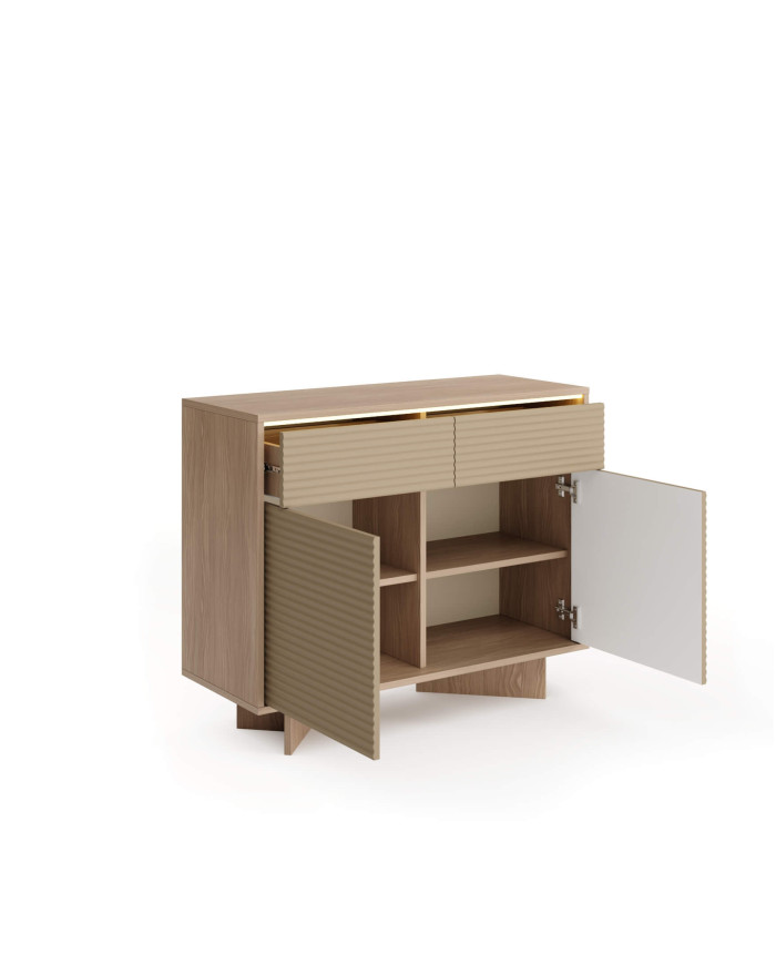 Komoda Semi 2D2S, dwudrzwiowa z szufladami, oświetlenie LED, Bolivar natur/ Cappuccino, Laski Meble