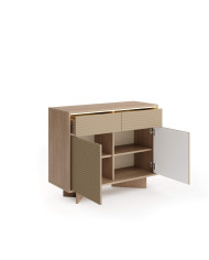 Komoda Semi 2D2S, dwudrzwiowa z szufladami, oświetlenie LED, Bolivar natur/ Cappuccino, Laski Meble