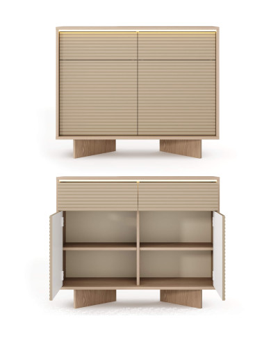 Komoda Semi 2D2S, dwudrzwiowa z szufladami, oświetlenie LED, Bolivar natur/ Cappuccino, Laski Meble