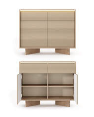 Komoda Semi 2D2S, dwudrzwiowa z szufladami, oświetlenie LED, Bolivar natur/ Cappuccino, Laski Meble