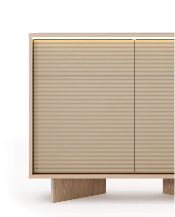 Komoda Semi 2D2S, dwudrzwiowa z szufladami, oświetlenie LED, Bolivar natur/ Cappuccino, Laski Meble