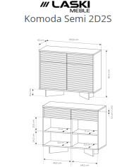 Komoda Semi 2D2S, dwudrzwiowa z szufladami, oświetlenie LED, Bolivar natur/ Cappuccino, Laski Meble