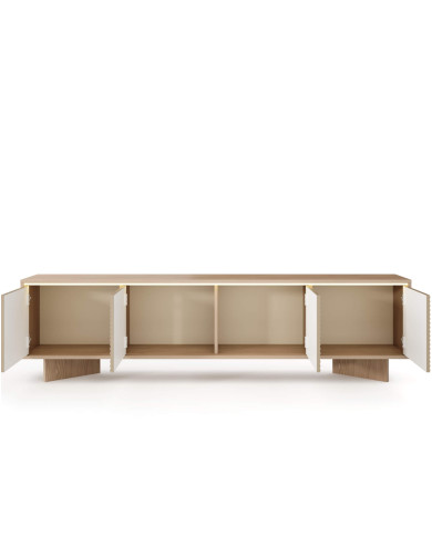 Szafka rtv Semi 4D, czterodrzwiowa, oświetlenie LED, Bolivar natur/ Cappuccino, Laski Meble