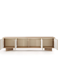 Szafka rtv Semi 4D, czterodrzwiowa, oświetlenie LED, Bolivar natur/ Cappuccino, Laski Meble