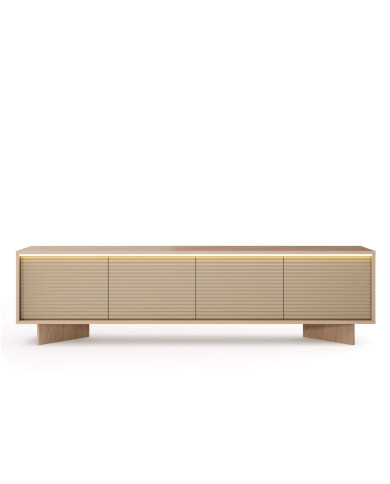 Szafka rtv Semi 4D, czterodrzwiowa, oświetlenie LED, Bolivar natur/ Cappuccino, Laski Meble