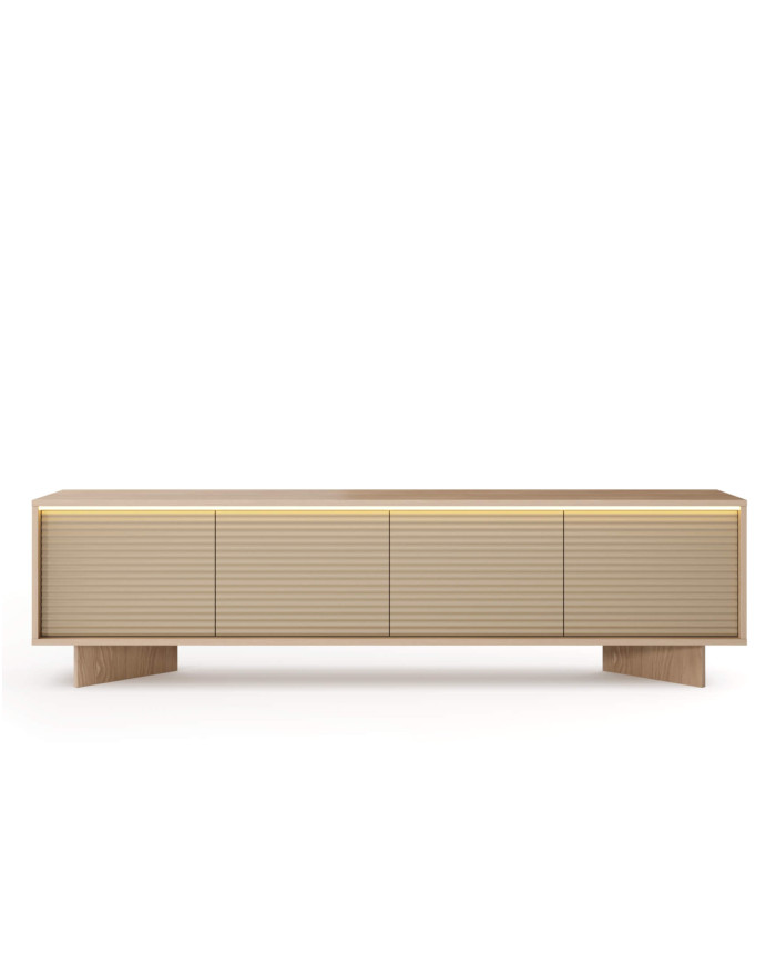 Szafka rtv Semi 4D, czterodrzwiowa, oświetlenie LED, Bolivar natur/ Cappuccino, Laski Meble