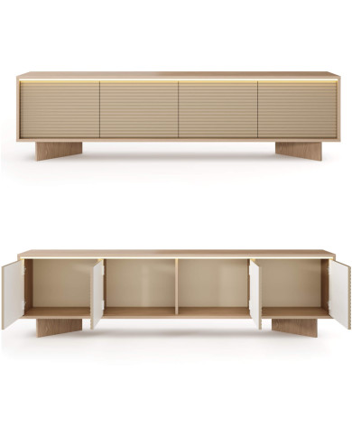 Szafka rtv Semi 4D, czterodrzwiowa, oświetlenie LED, Bolivar natur/ Cappuccino, Laski Meble