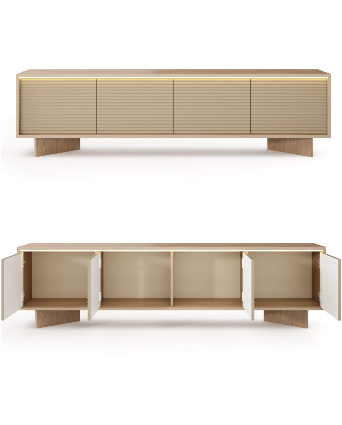 Szafka rtv Semi 4D, czterodrzwiowa, oświetlenie LED, Bolivar natur/ Cappuccino, Laski Meble
