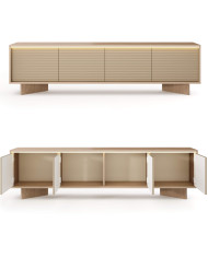 Szafka rtv Semi 4D, czterodrzwiowa, oświetlenie LED, Bolivar natur/ Cappuccino, Laski Meble
