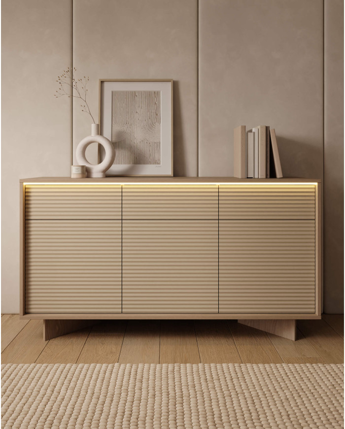 Szafka rtv Semi 4D, czterodrzwiowa, oświetlenie LED, Bolivar natur/ Cappuccino, Laski Meble