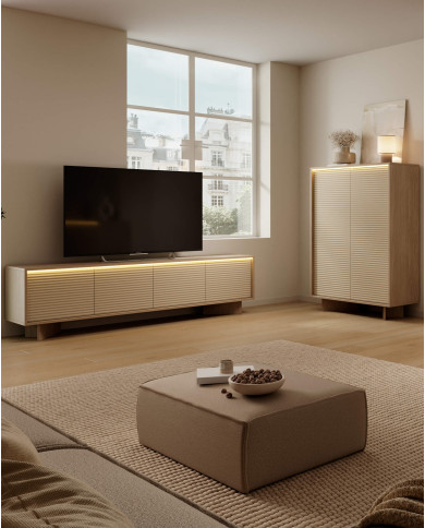 Szafka rtv Semi 4D, czterodrzwiowa, oświetlenie LED, Bolivar natur/ Cappuccino, Laski Meble