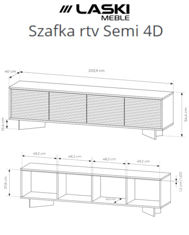 Szafka rtv Semi 4D, czterodrzwiowa, oświetlenie LED, Bolivar natur/ Cappuccino, Laski Meble