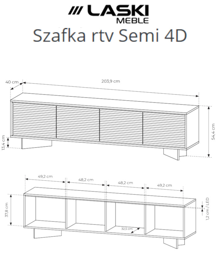 Szafka rtv Semi 4D, czterodrzwiowa, oświetlenie LED, Bolivar natur/ Cappuccino, Laski Meble