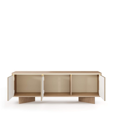 Szafka rtv Semi 3D, trzydrzwiowa, oświetlenie LED, Bolivar natur/ Cappuccino, Laski Meble