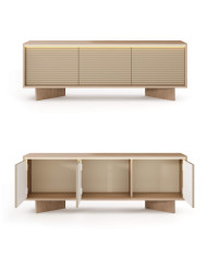 Szafka rtv Semi 3D, trzydrzwiowa, oświetlenie LED, Bolivar natur/ Cappuccino, Laski Meble