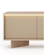 Szafka rtv Semi 3D, trzydrzwiowa, oświetlenie LED, Bolivar natur/ Cappuccino, Laski Meble