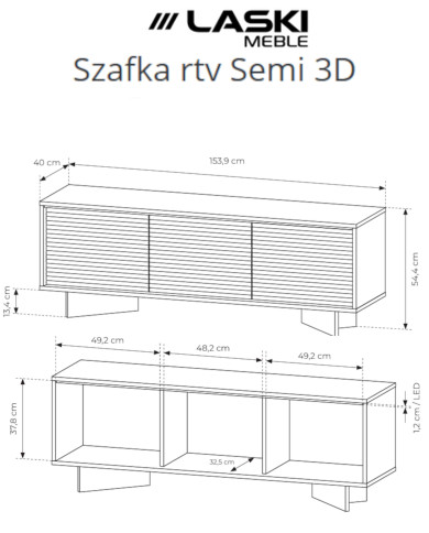 Szafka rtv Semi 3D, trzydrzwiowa, oświetlenie LED, Bolivar natur/ Cappuccino, Laski Meble