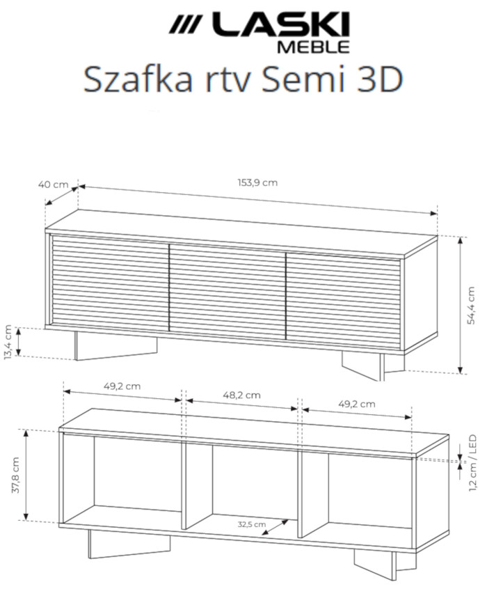 Szafka rtv Semi 3D, trzydrzwiowa, oświetlenie LED, Bolivar natur/ Cappuccino, Laski Meble