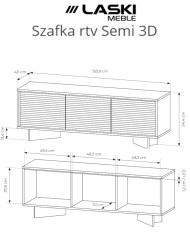 Szafka rtv Semi 3D, trzydrzwiowa, oświetlenie LED, Bolivar natur/ Cappuccino, Laski Meble