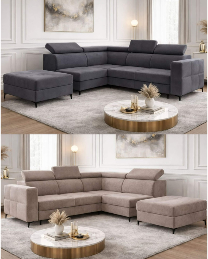 Narożnik Dorian, funkcja spania, pojemnik, regulowane zagłówki, Antex