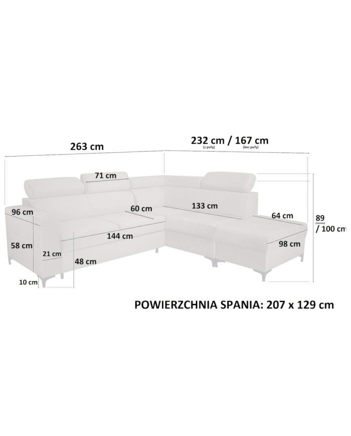 Super Cena! Narożnik Dorian, funkcja spania, pojemnik, regulowane zagłówki, Antex