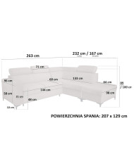 Super Cena! Narożnik Dorian, funkcja spania, pojemnik, regulowane zagłówki, Antex