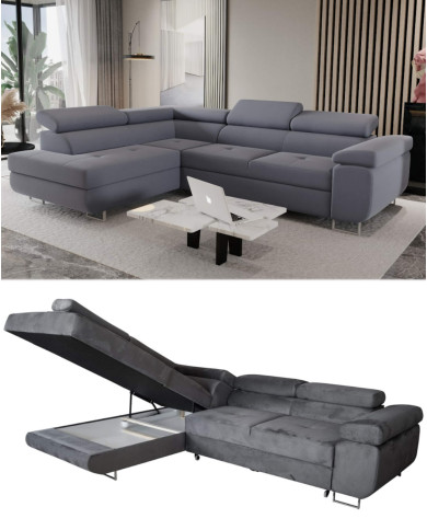 Super Cena! Narożnik Malibu, funkcja spania, pojemnik, regulowane zagłówki, lewostronny, Monolith 85, Antex