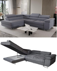 Super Cena! Narożnik Malibu, funkcja spania, pojemnik, regulowane zagłówki, lewostronny, Monolith 85, Antex