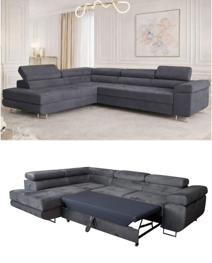 Super Cena! Narożnik Malibu, funkcja spania, pojemnik, regulowane zagłówki, lewostronny, Monolith 85, Antex