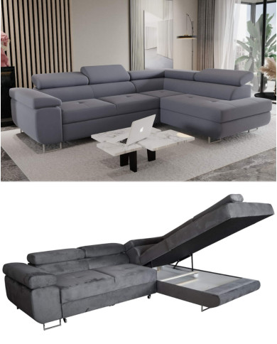 Super Cena! Narożnik Malibu, funkcja spania, pojemnik, regulowane zagłówki, prawostronny, Monolith 85, Antex