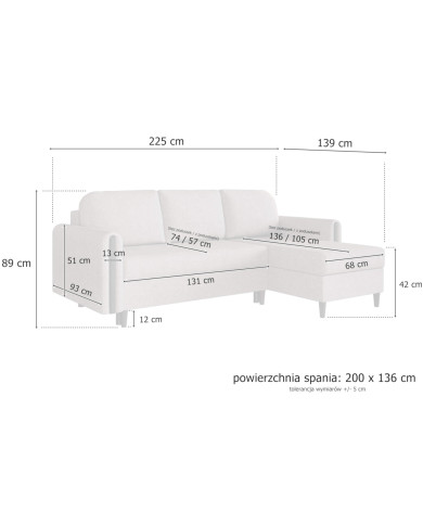 Narożnik Lagos, funkcja spania, pojemnik, Antex