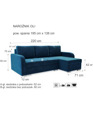 Narożnik Oli, funkcja spania, pojemnik, Antex