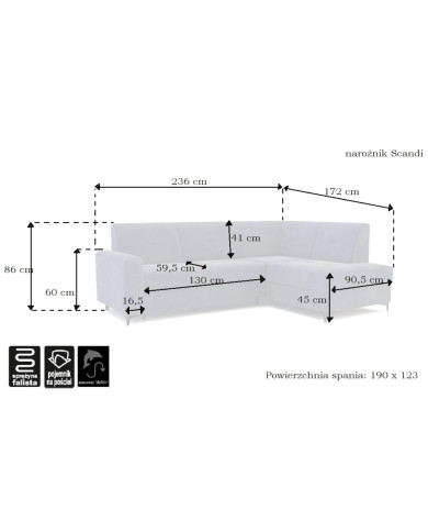 Narożnik Scandi, funkcja spania, pojemnik, Antex