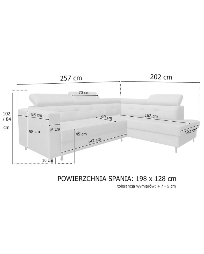 Narożnik Tokyo, funkcja spania, pojemnik, regulowane zagłówki, Antex