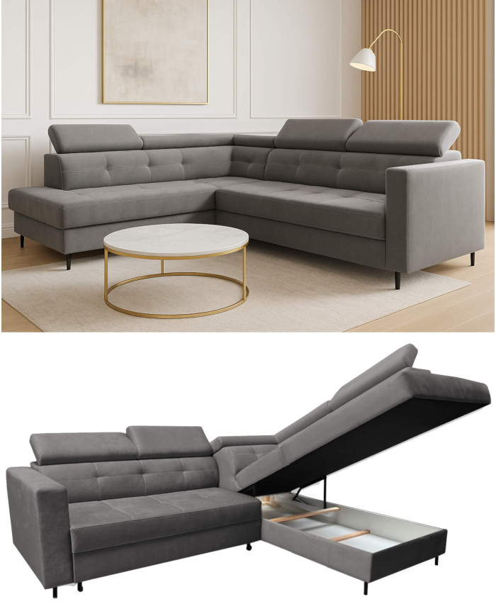 Narożnik Tokyo, funkcja spania, pojemnik, regulowane zagłówki, Antex