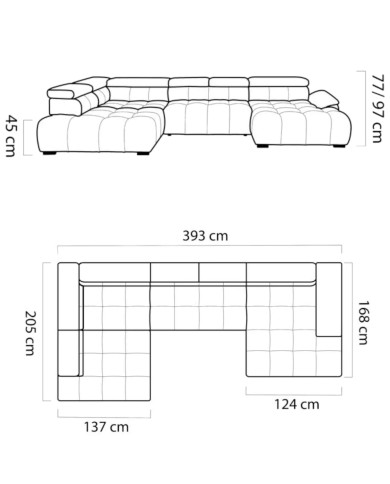 Narożnik Alvin XL, elektrycznie wysuwane siedzisko, przestawne oparcie, regulowane zagłówki,  Wersal