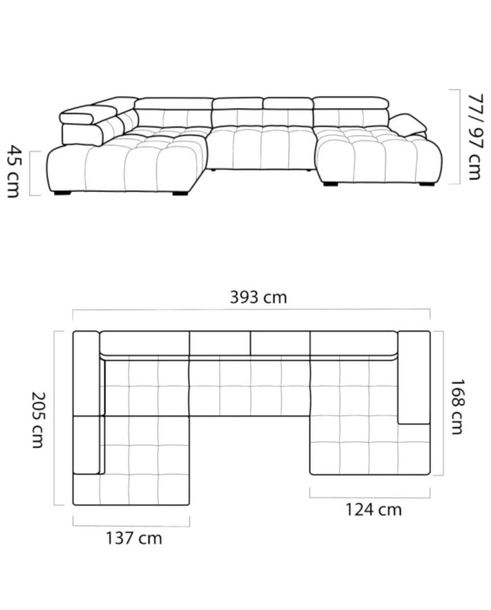 Narożnik Alvin XL, elektrycznie wysuwane siedzisko, przestawne oparcie, regulowane zagłówki,  Wersal