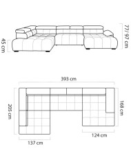 Narożnik Alvin XL, elektrycznie wysuwane siedzisko, przestawne oparcie, regulowane zagłówki,  Wersal
