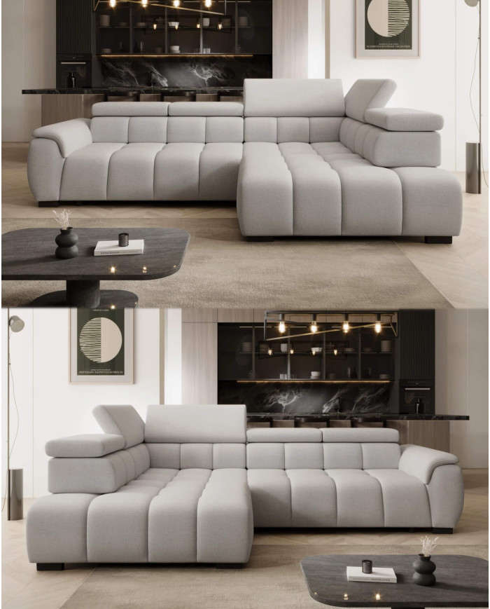 Narożnik Alvin L, elektrycznie wysuwane siedzisko, przestawne oparcie, regulowane zagłówki, Wersal