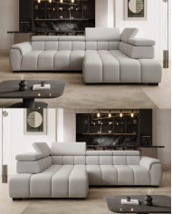 Narożnik Alvin L, elektrycznie wysuwane siedzisko, przestawne oparcie, regulowane zagłówki, Wersal