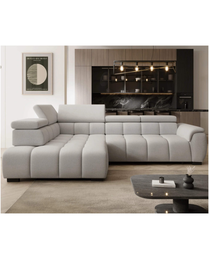 Narożnik Alvin L, elektrycznie wysuwane siedzisko, przestawne oparcie, regulowane zagłówki, Wersal